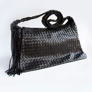 Francesco Biasia Black Woven Leather Handbag